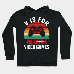 V is for Video Games Valentines Day Boys Funny Retro Vintage Hoodie